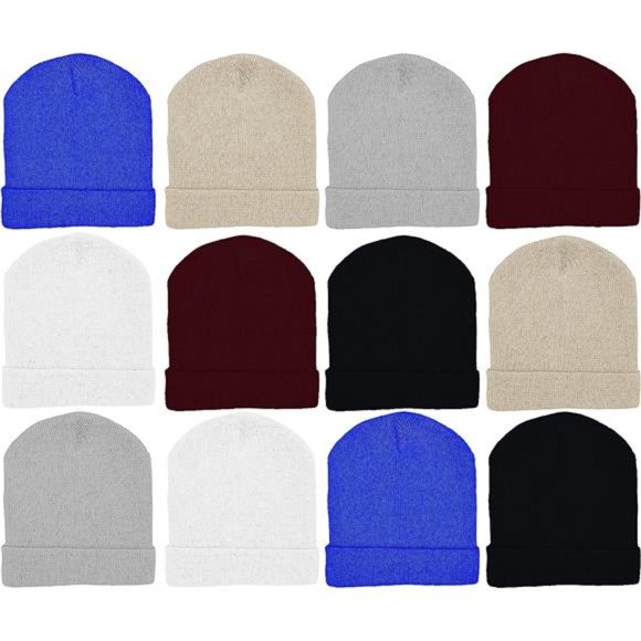 12 Pack Winter Beanie Hats for Men Women, Warm Cozy Knitted Cuffed Skull Cap - Picture 1 of 7